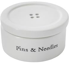 CGB Giftware Ceramic 'Pins and Needles' Button Trinket Pot | Pins Buttons Beads | Jewellery Ring Earrings Storage Holder Organiser | White Black | Gift For Her Home GB08292