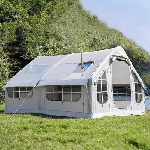 Uppblåsbara Tält För Camping, 6-8 Personers Lyxiga Canvas Blow Up-Tält, Lättmonterat Vattentätt Oxford Glamping-Tält Med Spisjack, Dörrar Och Nätfönster, 4-Säsongsfamilj Stora Lufttält