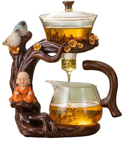 Set da tè semi automatico Teiera magnetica con infusore Animale Buddha Design Resistente al calore Set da tè in vetro Kung Fu per casa Ufficio Viaggi Gongfu Birra cinese