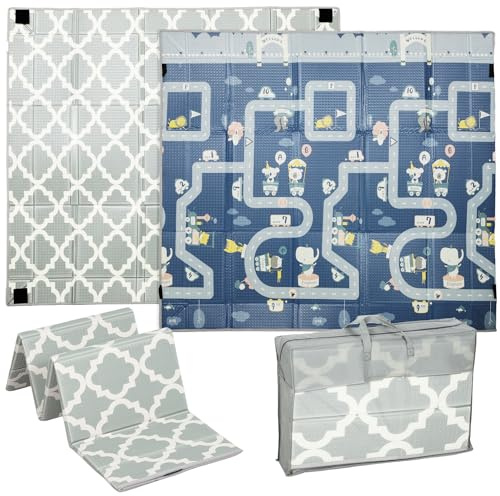 AIYAPLAY Alfombra Bebé Acolchada Plegable Reversible 202x180,5x1 cm, Tapete de Actividades Bebé XPE Impermeable con Laterales Abatibles y Bolsa de Transporte Multicolor