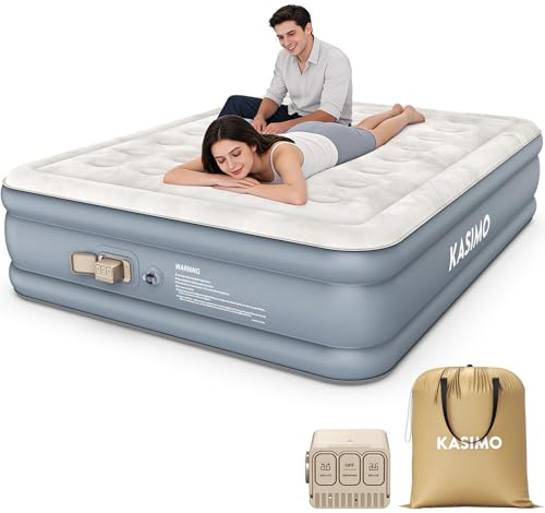 KASIMO Luftmatratze selbstaufblasend, luftbett 2 Personen, Gästebett mit integrierter Elektrischer Pumpe, aufblasbare matratze mit Kissen, luftmatratze 195x148x40cm für Gäste zu Hause und Camping