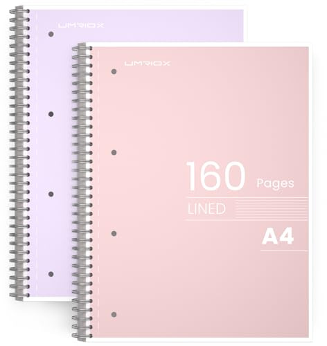 Umriox A4 Notebook,8 mm Lined Wirebound Notebook with 4-Hole Punch Margins, 160 Pages Premium Paper, Pack of 2 Notepads - Black+Green