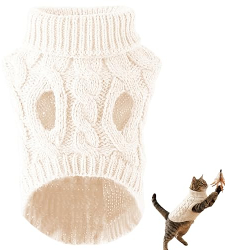 Varm hundtröja, varm kattunge-tröja, mysig hög hals katt för inomhuskomfort, mjuka stickade husdjurskläder för små katter, M