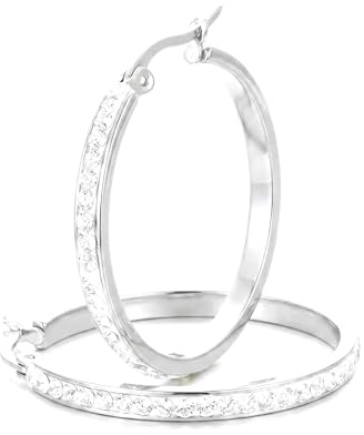 Yumay 9CT Gold/White Gold Plated Hoop Earrings with White Crystals for Women,30MM Creole Hoop Earrings Girls.