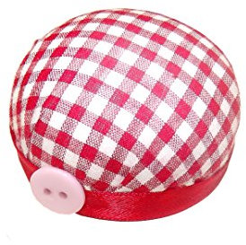 Unbekannt Nadelkissen mit elastischem Band für den Arm, rot-weiß kariert mit Deko-Knopf
