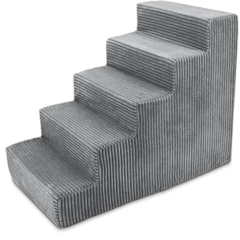 Best Pet Supplies Dog Stairs for Small Dogs & Cats, Foam Pet Steps Portable Ramp for Couch Sofa and High Bed Non-Slip Balanced Indoor Step Support, Paw Safe No Assembly - Gray, 5-Step