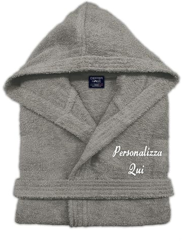 Cieffepi Home Collections Solo Mio Basic Accappatoio Personalizzato con Cappuccio in Morbida Spugna idrofila di Puro Cotone (L, Tortora)