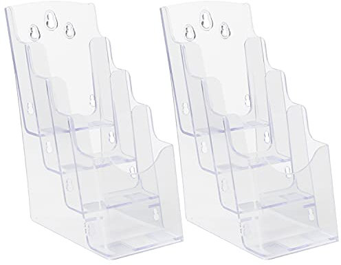 BELLE VOUS Klarer Acryl Aufsteller Flyer Ständer Prospekthalter (2er Pack) 4-Stufiger Tisch & Prospekthalter Wand Acryl Ständer - Flyer Aufsteller Broschüre, Flyer, Magazin & Postkarten Aufbewahrung