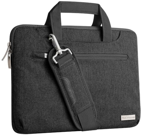TECHGEAR Housse Urban Dash pour PC Portables 14 - 14.6 - Sacoche Multi-Fonctionnelle avec Bandoulière, Sangle Attache Bagage et Poignées Suppressibles, Housse Organisatrice avec Poches [Noir]
