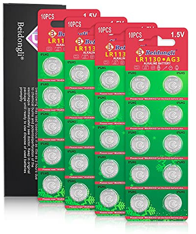 LR1130 Pilas de Botón AG10 Pila Batería Alcalinas 1.5 V 40 Piezas LR 1130 LR54 390 389A,Sin Plomo Ni Mercurio【3 Años de Garantía】