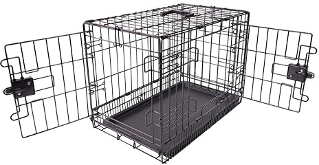 Amazon Basics Small Metal Dog Crate/Cage with Tray, Durable, Foldable and Adjustable Dog Cage with Double Door, Black, 61 cm L x 46 cm W x 51 cm H