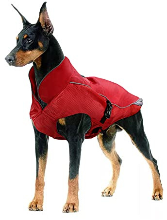 Manteau d'hiver imperméable pour chien - Coupe-vent - Imperméable avec doublure en polaire - Section plus épaisse - Réglable - Pour chiens de grande taille - 2XL - Rouge
