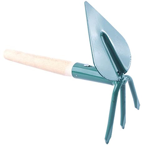 Bauster® Hachoir de jardin idéal pour les jardiniers de haute qualité petit outil de jardinage double pioche de jardin avec griffes métal manche en bois petite houe