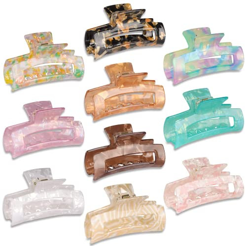 HAYHOI Lot de 10 pinces à cheveux en acrylique marbré en forme de tortue - Épais et fins - Accessoires de coiffure esthétiques - Marron opale rose