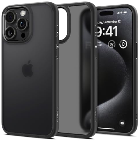 Spigen für iPhone 15 Pro Max Ultra Hybrid Hülle [Anti-Yellowing] Case Handyhülle Schutzhülle Cover Transparent Durchsichtig Dünn Slim -Frost Black