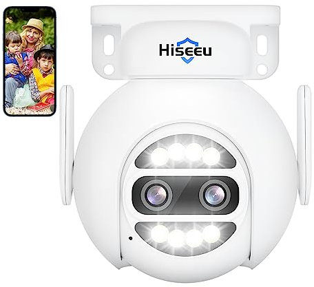 Hiseeu Wireless Security Camera Outdoor Dual Lens 4MP 10X Digital Zoom, 360° PTZ WiFi CCTV Camera, Motion Detection, Home Security Camera with Auto Tracking, Two-Way Audio, Color Night Vision