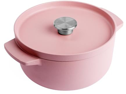KitchenAid Cast Iron Cocotte in Ghisa Smaltata con Coperchio, Ø 22cm, Rotonda, 3,3L, 4,5kg, Alta Qualità e Durevole, Cuocere, Friggere, Senza PFAS, Induzione, Manico Ergonomico, Forno 260°C,Rosa Secca