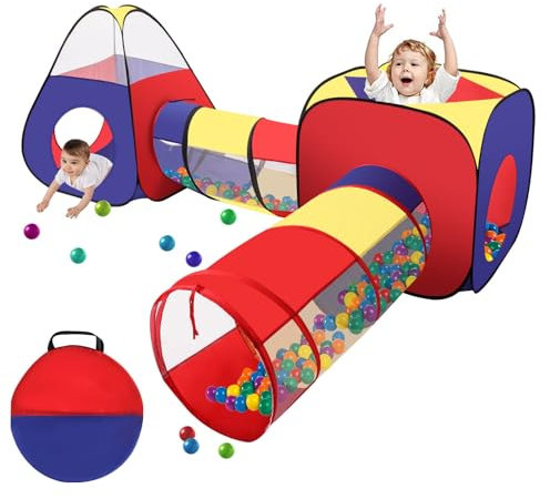 Holdfiturn Play Tunnel 4 in 1 Play Tent Kids Pop Up Play Tent with Tunnel Kids Play Tent Ball Pit with Zipper Storage Bag for Birthday Gift for Boys Girls Babies Toddlers
