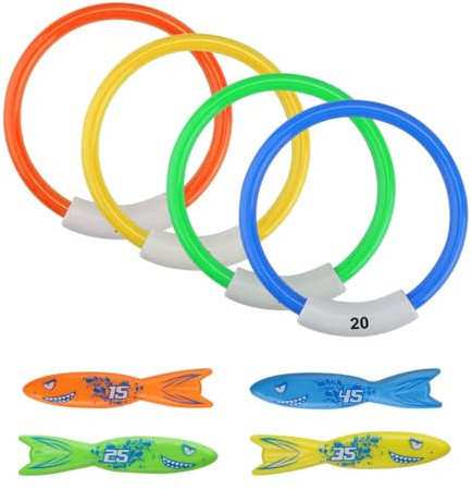 HERKINDNESS 8 Stück Tauchspielzeug, Digitaler Tauchring, Schnell Unter Wasser Sinken Schwimmbad Spielzeug, tauchring Set für Tauchtraining, Poolpartys und Tägliche Unterhaltung Verwendet