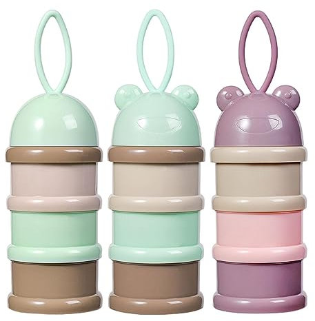 3x Dosificador de Leche en Polvo Portátil, Dispensador Leche en Polvo Bebé, 3 Compartimentos, Apilables Dispensador de Polvo de Fórmula, Contenedor de Aperitivos Frutas Cereales para Viajes Exteriores