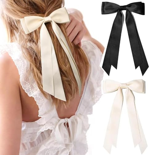 Tsathoggua 2 Piezas Pinza para el Pelo con Lazo, Horquillas para el Pelo de Mujer con Lazo, Pasadores de Raso con Largo Borlas, Accesorios Cabello de Uso Diario para Mujeres y Niñas