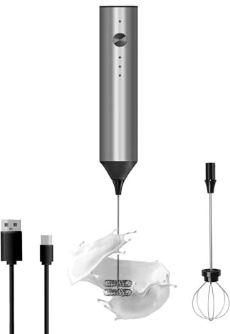 Espumador de leche de mano, batidor eléctrico recargable tipo C, mezclador de espuma de café, 3 velocidades de mezcla, mini mezclador de bebidas con 2 batidores para café Matcha Frappe Latte