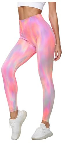 Pinke Hose, Galaxy Leggings Damen Faschingskostüme Glitzer Kostüm 70er Jahre Outfit Karneval 80er Aerobic Leder High Waist Strumpfhose Rosa, L