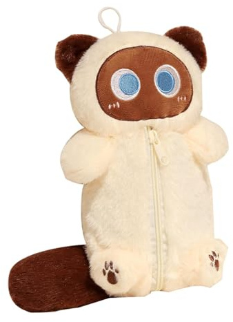 Huvqianu Estuche de peluche para lápices de gato, bolsa de cosméticos de animales de dibujos animados, bonita caja de pañuelos de gato, bolsa de almacenamiento multifuncional para gatos, estuche