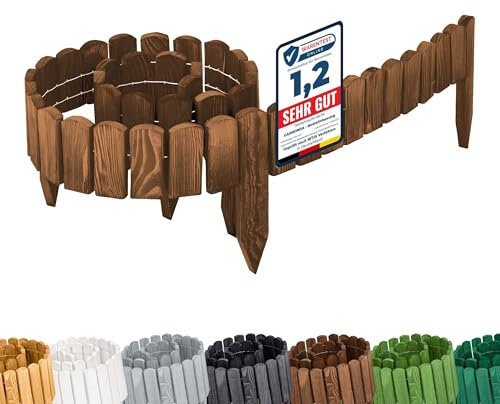Garronda bordatura giardino bordura per aiuola staccionata in legno per giardino cordolo per aiuole Rollborder Recinzione Bassa Aiuola Lunghezza: 200 cm GD-0106 (Marrone scuro, Altezza: 8 cm)