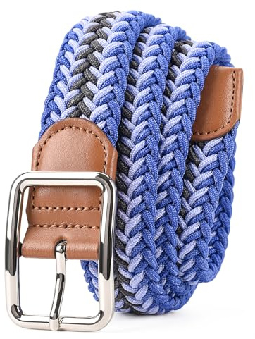 S-MAN Elastic Golf Belts for Men 3.5cm Wide Colorful Stretch Woven Braided Waist Belt Blue 115cm Long