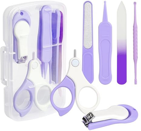 Vicloon Babypflege Set, 6-in-1 Baby Nagelpflegeset Neugeborene mit Baby Nagelknipser, Nagelschere, Nagelfeile*2, Pinzette, Ohrenreiniger und Box (Violett)