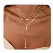 Maynor Y Kette Gold Damen 18K Vergoldete Modeschmuck Kette Lang Y Kette mit Cubic Zirkonia Anhänger Wasserfeste Verstellbare Halskette Gold für Frauen Schmuck