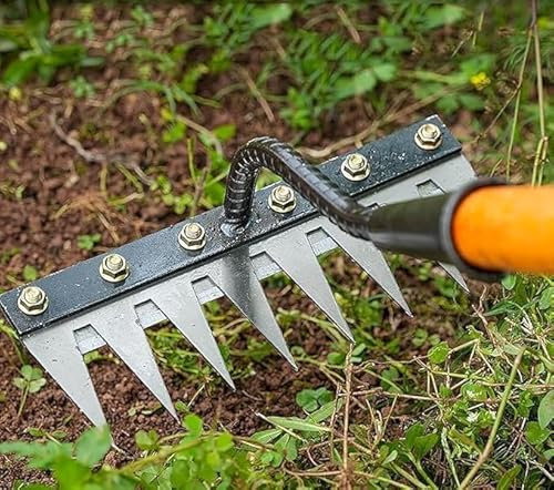 Râteau de Désherbage en Acier au Carbone, Râteau de Jardin en Métal Très Résistant 2025, Râteau en Fer pour Jardinage et Désherbage, Râteau pour Déchaume (8 Dents)