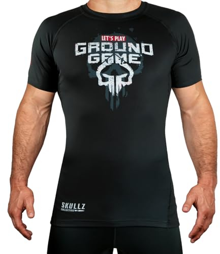 Ground Game Rashguard BJJ MMA - Maglietta a compressione da uomo, a maniche corte, per arti marziali, Skullz, L