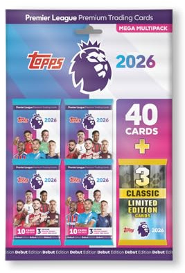 Topps Premier League 2026 - Debut Edition - Mega Multipack - contains 40 cards plus 3 random Classic LE cards.