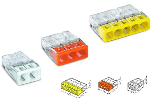 Wago Klemmen Set 100 Stück Verbindungsklemmen der Serie 2273 50x Wago Klemmen 2 polig 40x3-polig u 10x 5-polig die Alternative zur Lüsterklemme 50x2273-202, 40x 2273-203, 10x2273-205