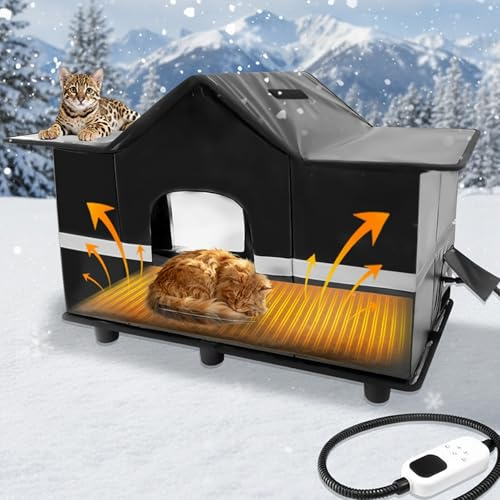 Homegroove - Maison pour chats climatisée pour extérieur, grandes maisons pour chats résistantes aux intempéries et isolées pour chats en plein air dernière intervention avec coussin thermique