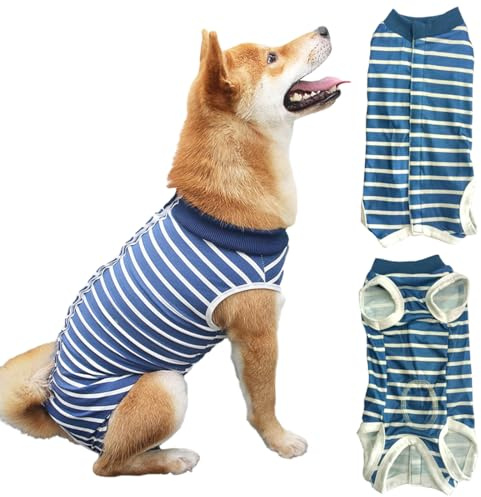 Traje Postquirurgico Perro, Pijama Perro Mediano, Traje de Recuperación para Perros, Protector de Heridas Abdominales, Protector Post-Operatorio (Azul, XL)