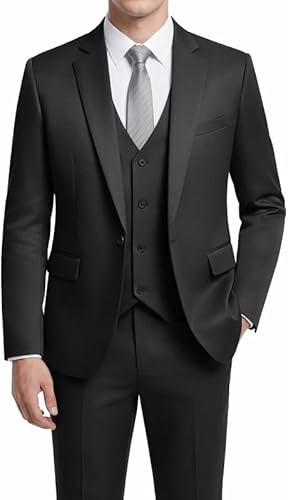 MAGE MALE Men's 3 Piece Suit Slim Fit One Button Business Wedding Formal Blazer Jacket Vest Pants Set Black