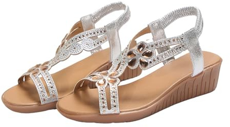 Uwdiohq Zapatos Con Hebilla Elástica Informal Sandalias De Verano Para Mujer (Silver, 40) Cangrejeras Piel Comodos Sandalia Plateada Fiesta Zandalias Rehabilitacion Ortopedicas Marron Chocolate
