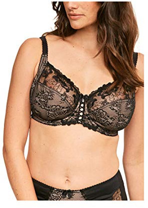 Pour Moi Sofia Lace Embroidered Side Support Bra D-J - Black