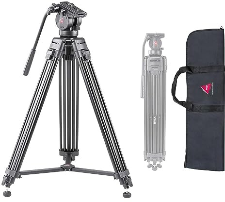 3Pod V3AH 3-Section Aluminum Video Tripod for Camera, Professional Camera Tripod with 2-Way Fluid Head, Mid-Level Spreader, Quick Release Plate, Max Load 8.8 Lbs., 61 Max Height Heavy Duty Tripod