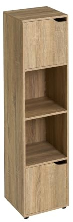 LOLAhome Estantería de Madera, Librería con Puertas y Compartimentos Abiertos, Mueble almacenaje, Organizador, en Color Natural de 120x29x30 cm para para Estudio, Dormitorio, Salon, Oficina