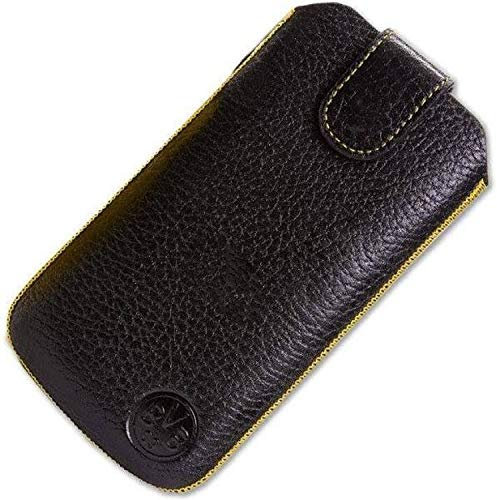 Borussia Dortmund BVB Handytasche aus Leder Gr. M: Schwarz, Unisex, Smartphone-Tasche mit geprägtem Emblem und Reißverschluss