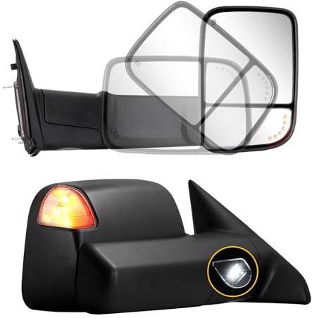 Sanooer Towing Mirrors Compatible with 2009-2018 Dodge Ram 1500, 2010-2018 Dodge Ram 2500 3500 with Power Glass Heated Turn Signal Light Puddle Lamp Temp Sensor Filp up Pair Set