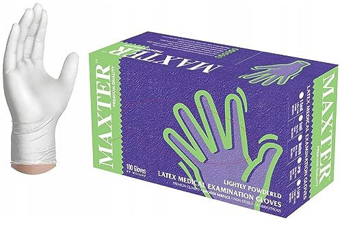 Maxter Guanti monouso in lattice a polvere, 100 pezzi, taglia L, bianco