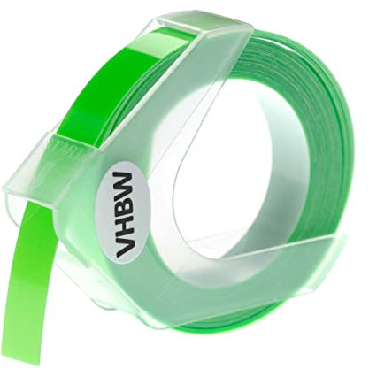 vhbw 3D Prägeband-Schriftband-Kassette kompatibel mit Dymo E-303, E-202E, E-505, E-404, E-5500 Etiketten-Drucker 3m x 9mm Weiß auf Neon-Grün