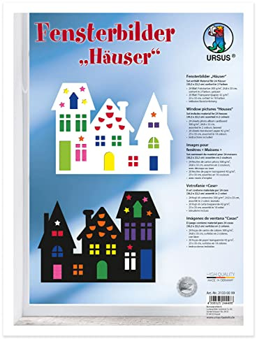 Ursus 21330099 fönsterbilder hus, hantverk set med material för fönsterdekoration av fotokartong och transparent papper, inklusive instruktioner, flerfärgat