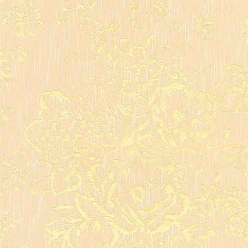 Barock tapet Profhome 306573-GU textiltapet strukturerad med blommönster glänsande guldkräm 5,33 m2