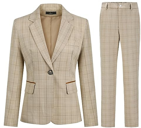 YUNCLOS Tailleur Femme 2 pièces Slim Fit Chic Veste Bureau Travail Blazer Pantalons Constume Ensemble à Carreaux